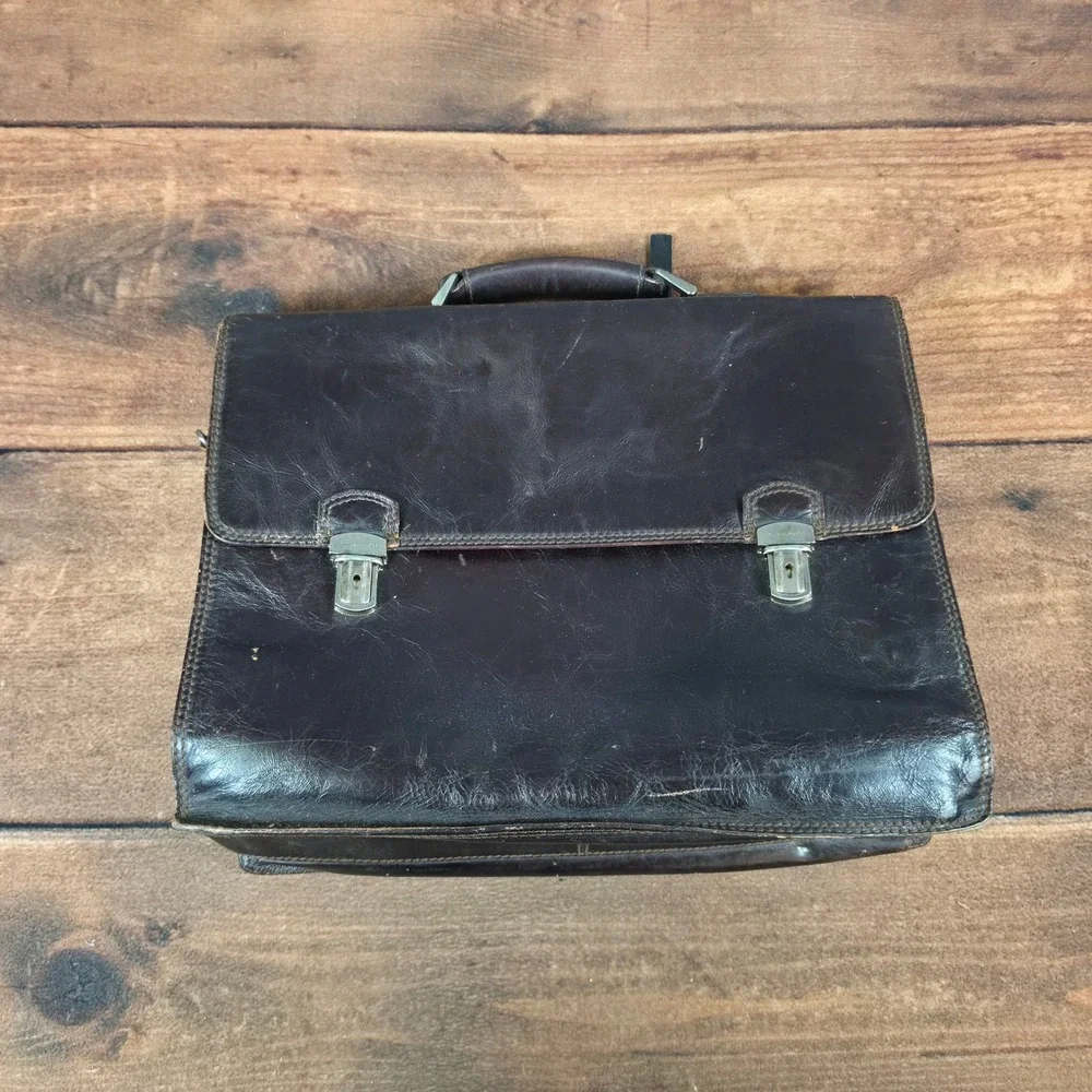 Dolce & Gabbana Briefcase Mens Large Brown Fair Leather Dual Lock Professional